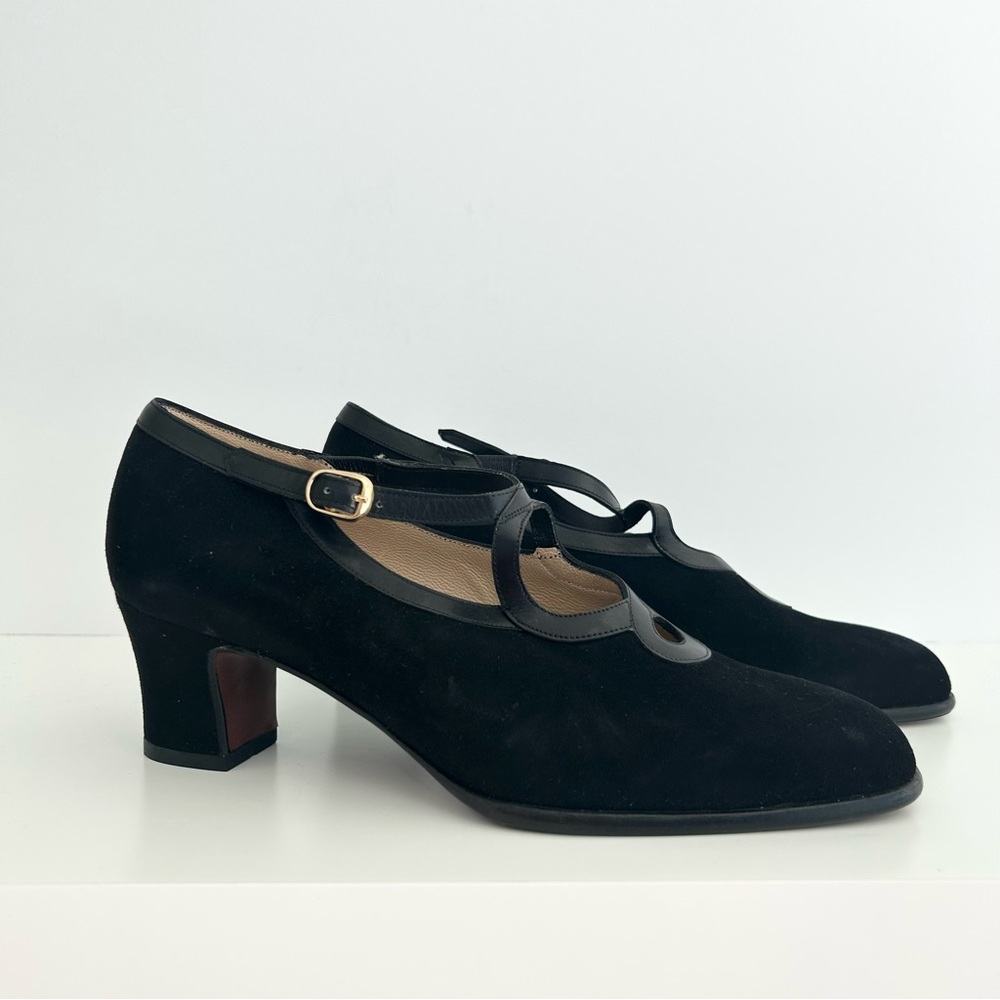 Vintage Yanko Saphire Suede Heels, Made in Spain, Black, Size 6.5